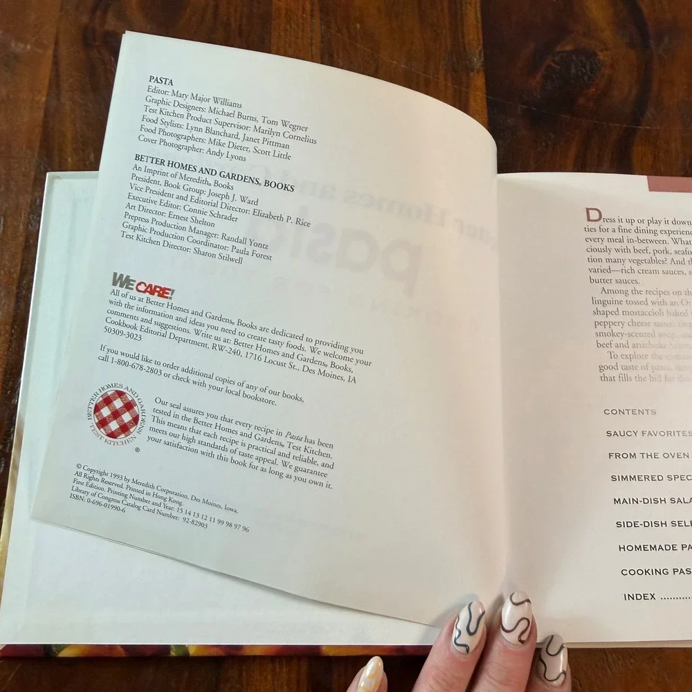Better Homes and Gardens Pasta Cooking for Today Hardcover Cookbook 1993 1st Ed